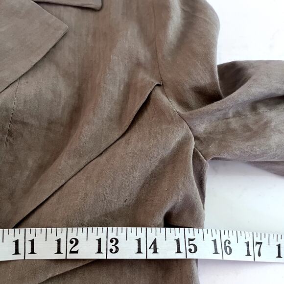 Zara Brown Tailored Blazer Suit Jacket Pleats Linen Blend size Medium - Picture 10 of 11